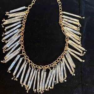 Vintage Women's Necklace made with Brass Link Chain and Tubular Glass Elements.